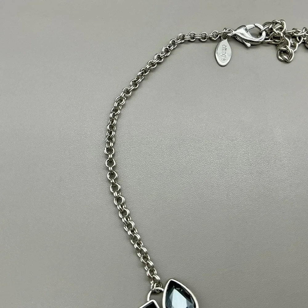 Chico's Necklace Red Black Rhinestone Silver Tone Geometric Bib Statement Chunky